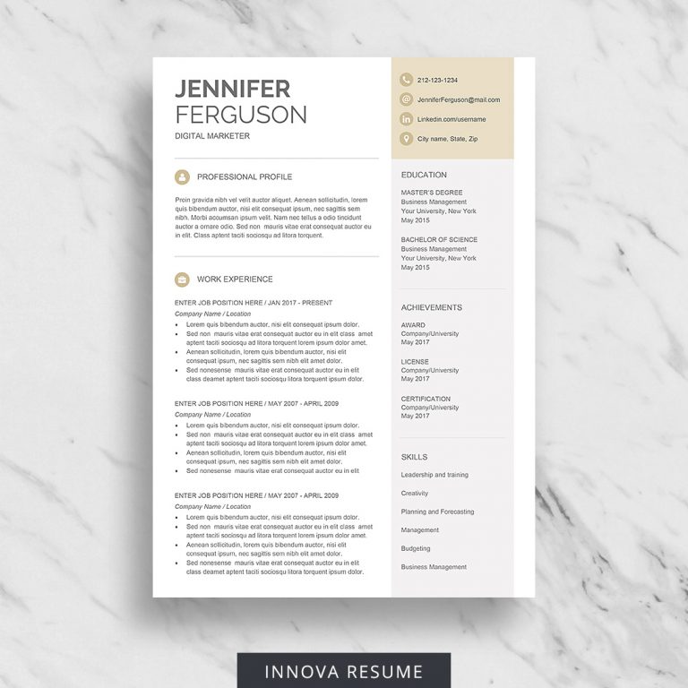 Modern Resume Template For Microsoft Word Innova Resume Modern