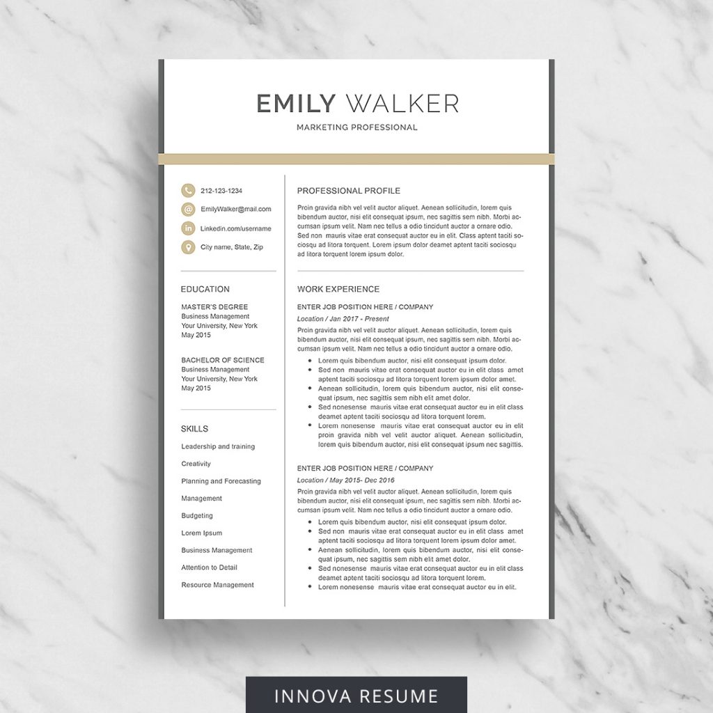 Buy Resume Templates for Microsoft Word Innova Resume Modern Resume