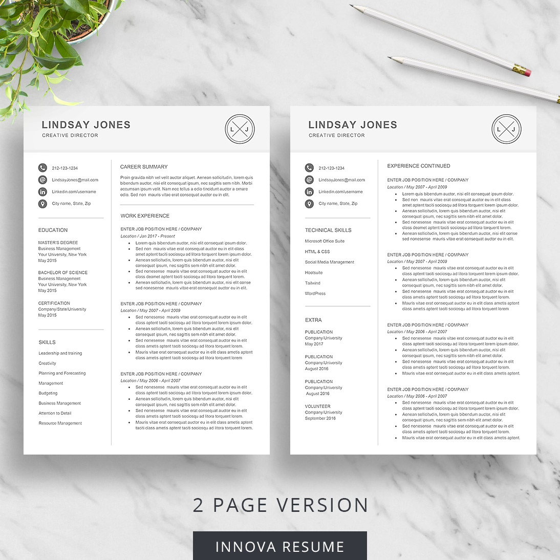 free modern resume template with 2 pages