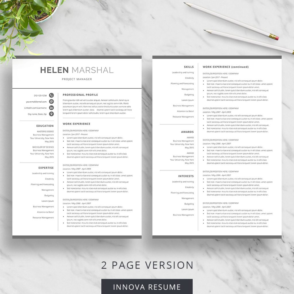 Simple Resume Template for Word - Innova Resume | Modern Resume Templates