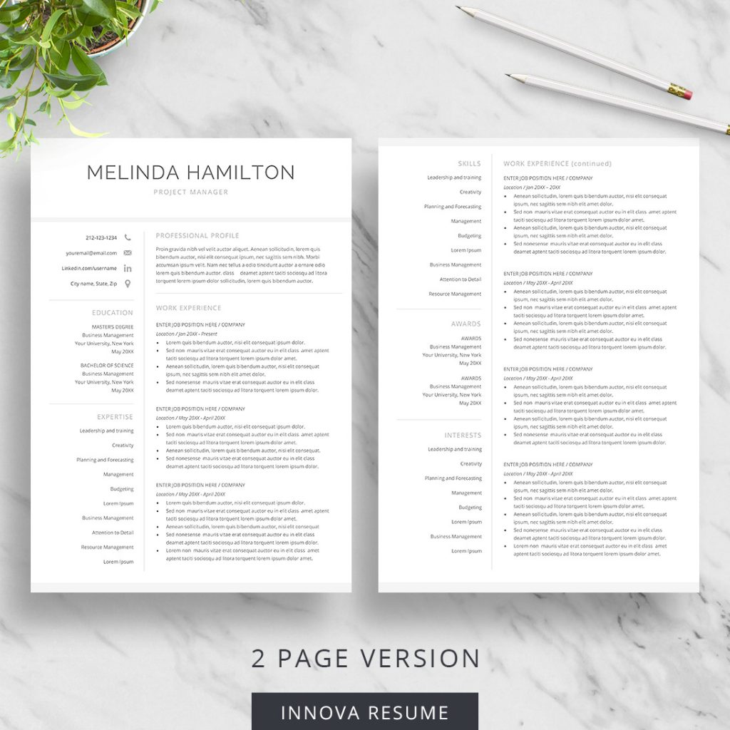 Basic Resume Template for Word - Innova Resume | Modern Resume Templates